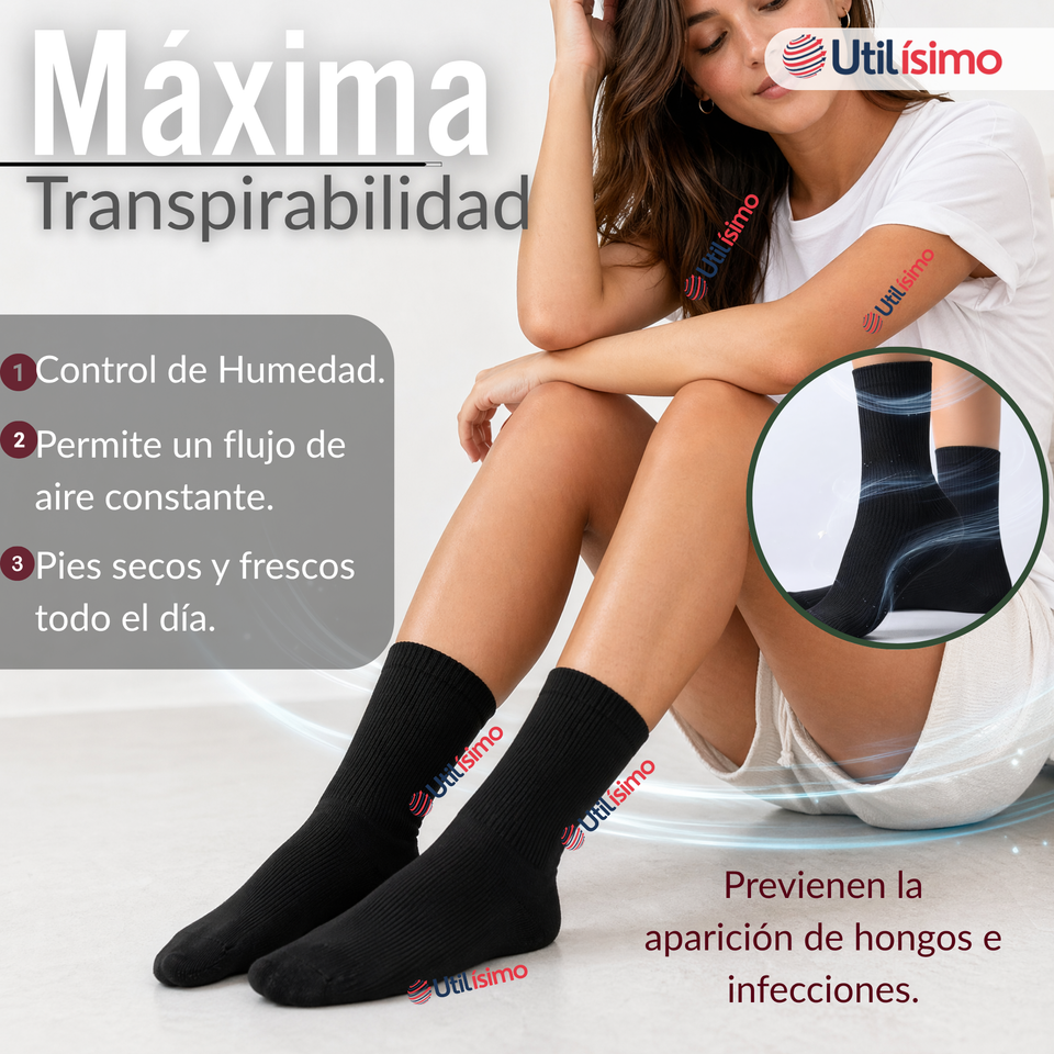 Pack 6 Pares Calcetines Diabéticos Mujer Algodón Suave Colores Surtidos Protección