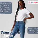Camiseta Polera 100% Algodón Básica Lisa Elástica Mujer Blanco