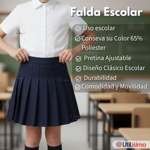 Pack 5 Faldas Escolar Color Azul Uniforme Para Niñas