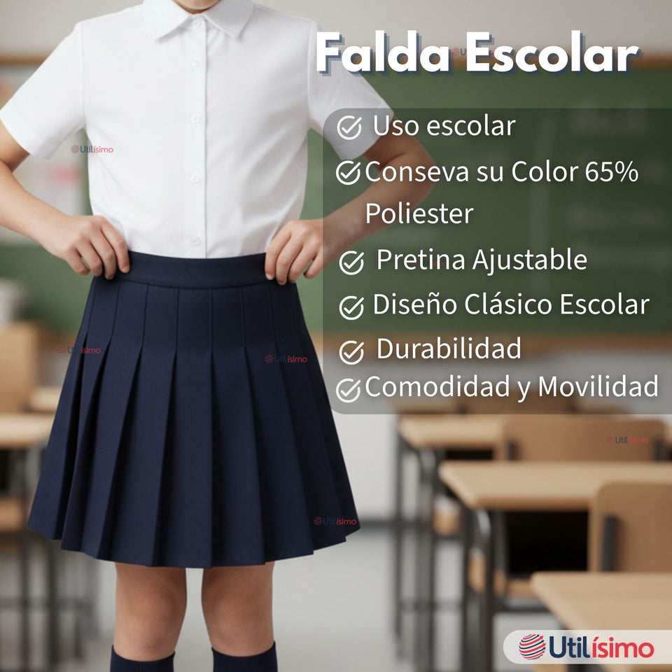 Falda Escolar Color Azul Uniforme Para Niñas