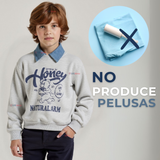 Polerón Estilo Pique Manga Larga Niño 100% Algodón Gris