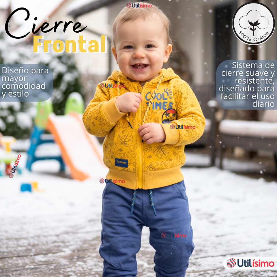 Conjunto 2 Piezas Buzo Pantalón Y Polerón De Algodón Amarillo Bebé Niño
