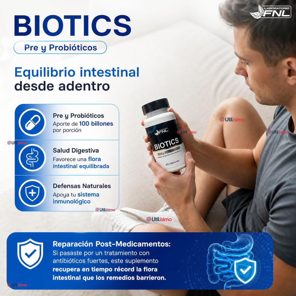 Probióticos FNL Biotics 60 Cápsulas con 100 Billones y 14 Cepas