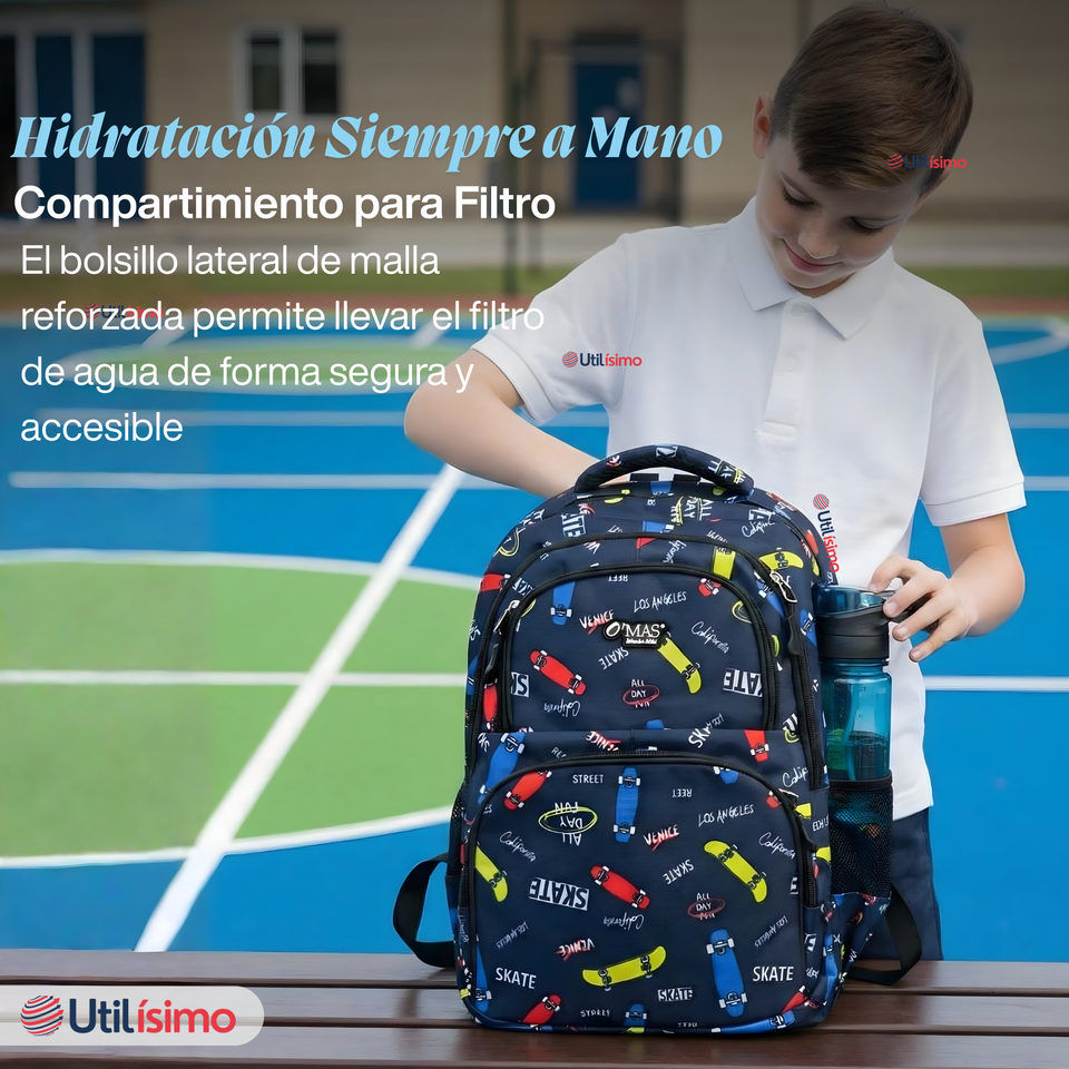 Mochila Bolso Escolar + Lonchera + Estuche 45Cm Niño Tela Oxford