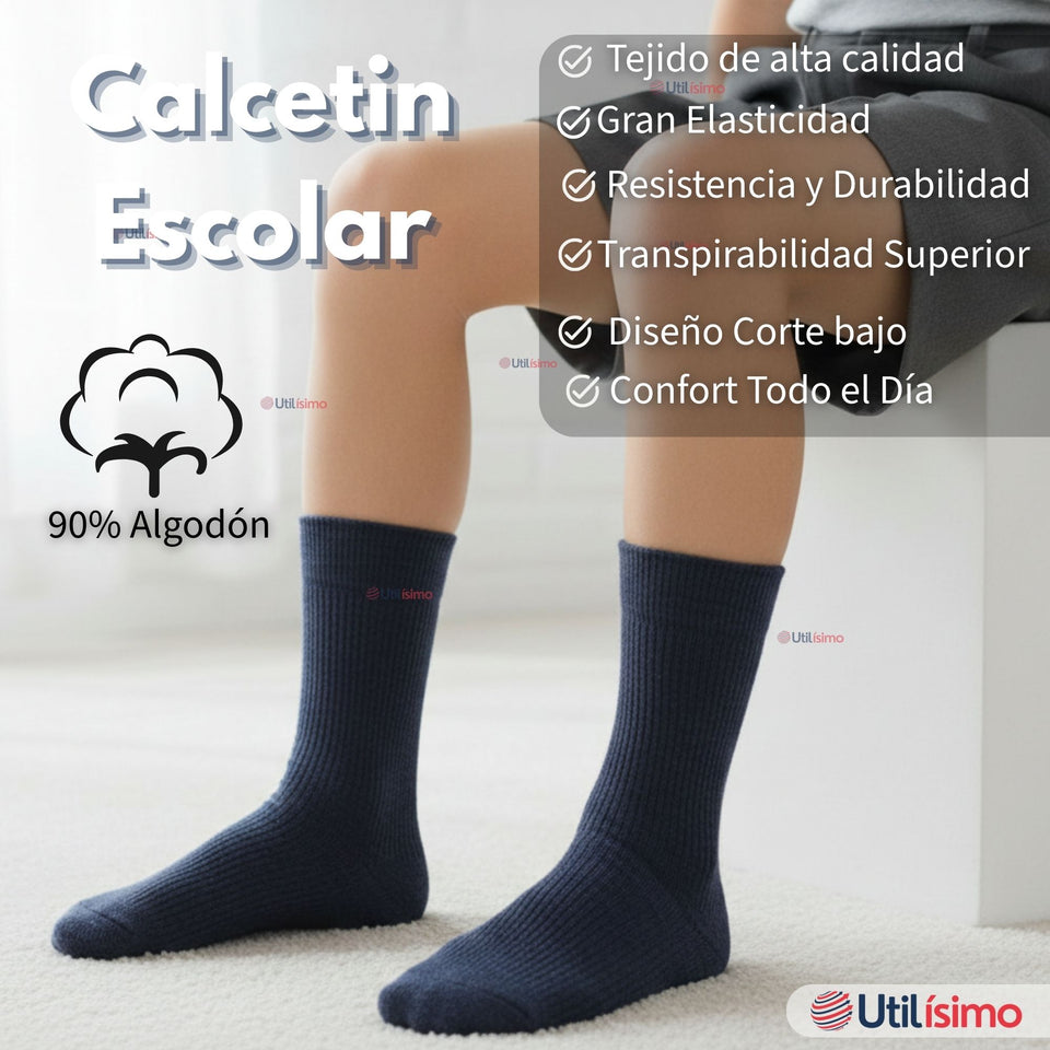 Calcetín Escolar Corto Algodón Azul Niño Juvenil
