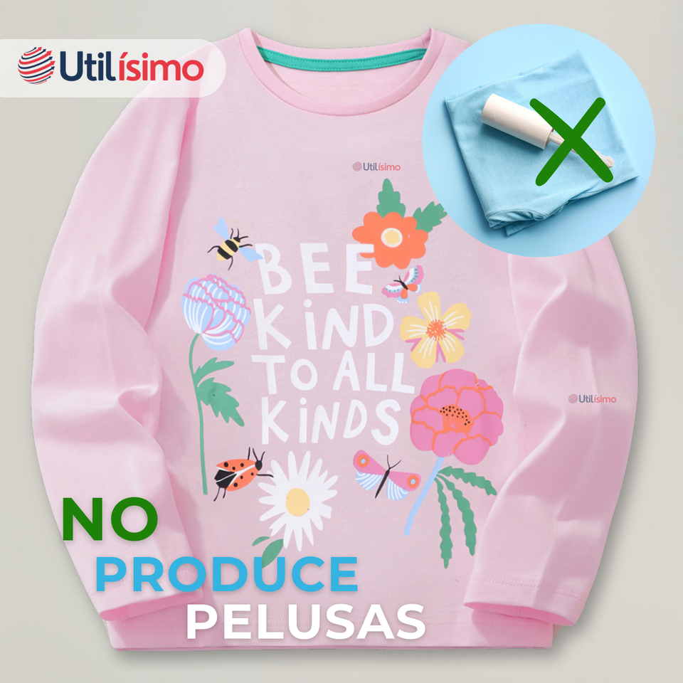 Polera Manga Larga Niña 100% Algodón Flores Rosado Camiseta