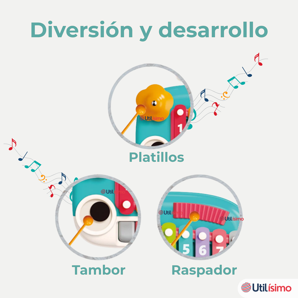 Juguete Xilófono Piano 5 en 1 Bebé Niña Niño Interactivo Notas Multicolor