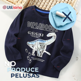 Polera Manga Larga Niño 100% Algodón Dinosaurio Azul Camiseta