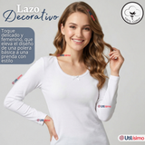 Camiseta Polera Algodón Primera Capa Manga Larga Blanco Mujer
