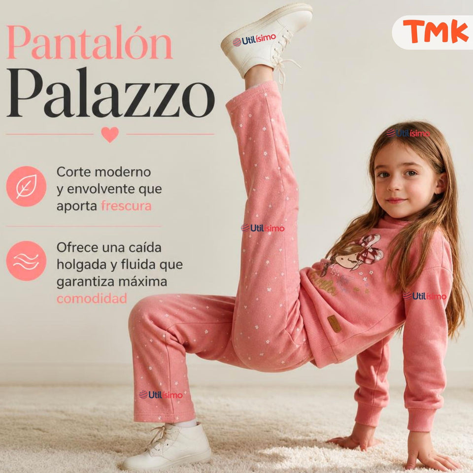 Conjunto 2 Piezas Polerón y Pantalón Palazzo 100% Algodón Tedmimak Niña Beautiful pink