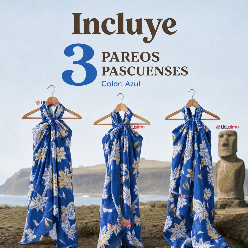 Pack 3 Pareos Pascuense Niña Hawaiano Azul Danza Fiestas Patrias