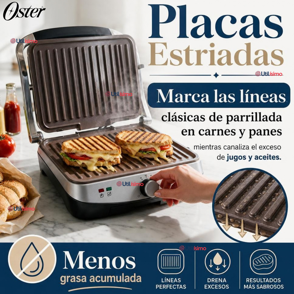 Parrilla y Panini 2 en 1 Oster® Multiuso Eléctrica Revestimiento Bioceramic® CKSTPA4881