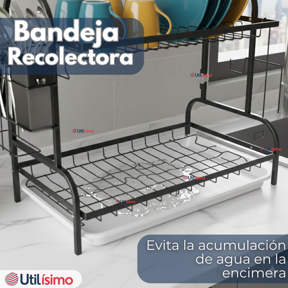 Secaplatos Escurridor De Loza 2 Niveles Secador De Vajilla Color Negro