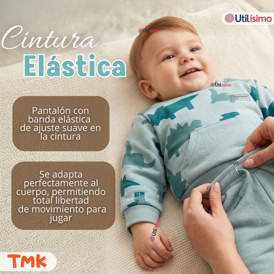 Conjunto Buzo Polerón 2 Piezas Bebé Niño Estampado Dinosaur
