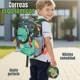 Mochila Escolar Con Estuche 33cm Poliéster Impermeable Dinosaurio Niño