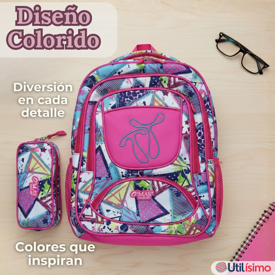 Mochila Escolar Con Estuche 43cm Tela Oxford Impermeable Niña