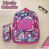 Mochila Escolar Con Estuche 43cm Tela Oxford Impermeable Niña