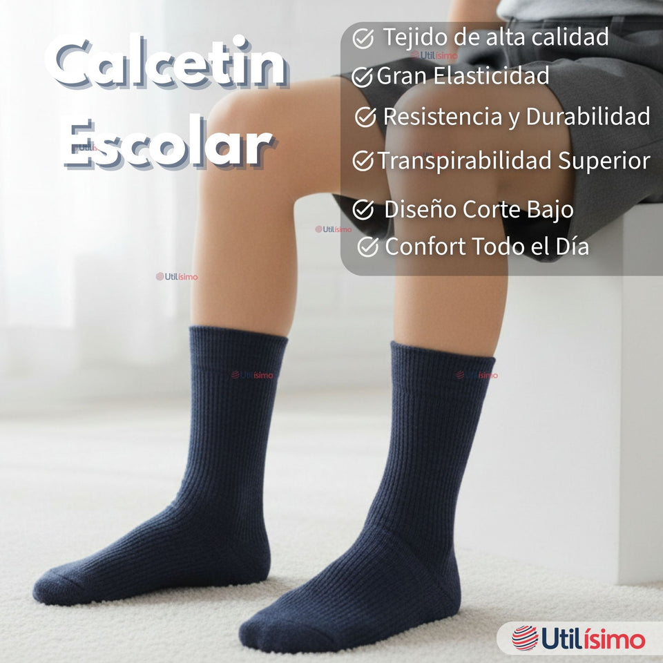 Calcetín Escolar Corto Acrilico Azul Niño Juvenil