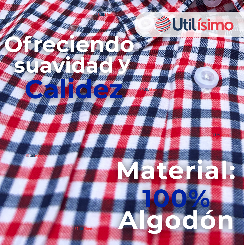 Camisa Huaso Cuadrillé Cuadro Manga Larga 100% Algodón Azul Rojo Casual