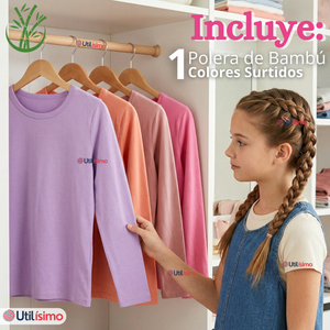 Camiseta Polera Bambú Cuello Redondo Primera Capa Manga Larga Colores Surtido Niña