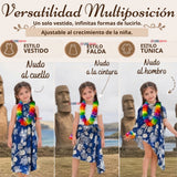Traje Pareo Pascuense Hawaiano Azul con Collar Niña Fiestas Patrias