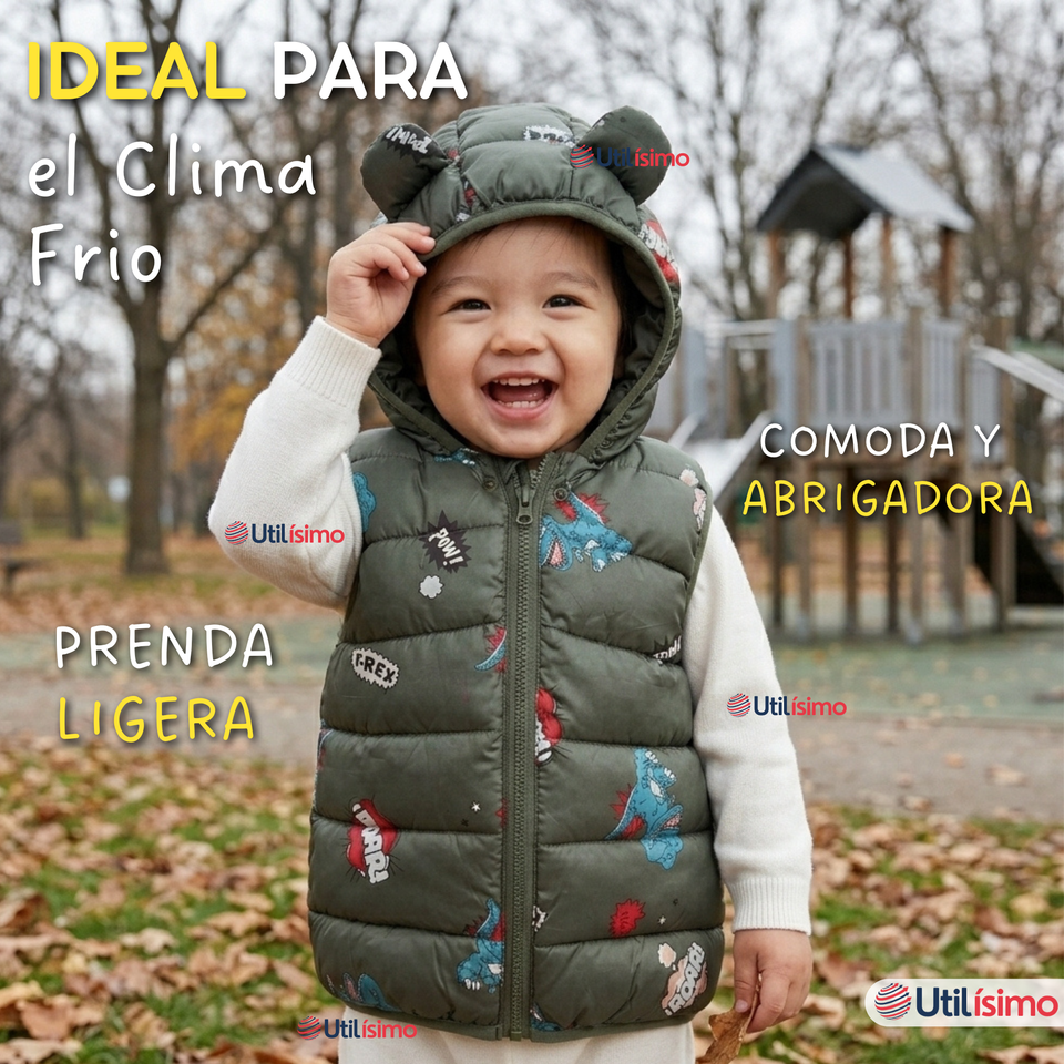 Parka Infantil Con Capucha Sin Manga Bebe Niño