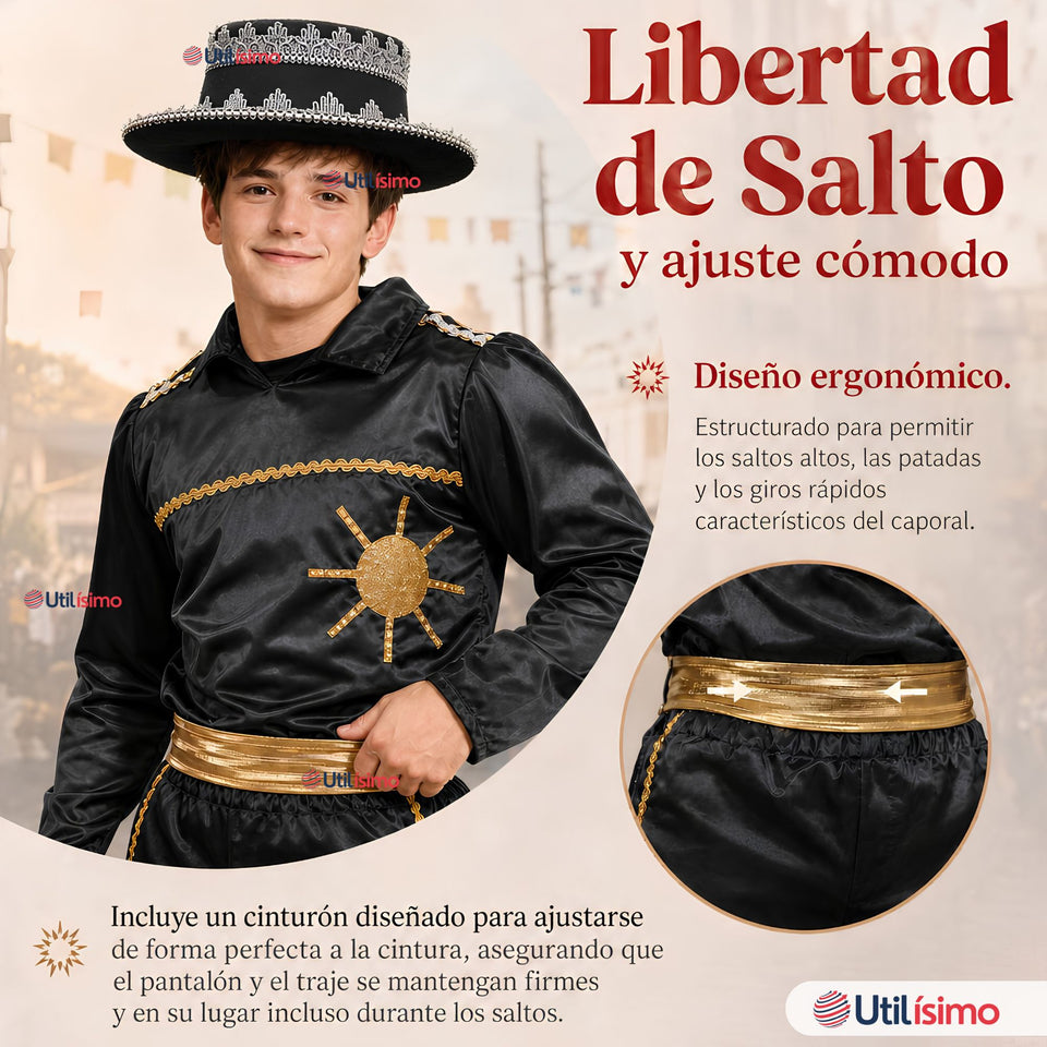 Traje Típico Caporal Negro Con Sombrero Danza Tradicional Fiestas Patrias