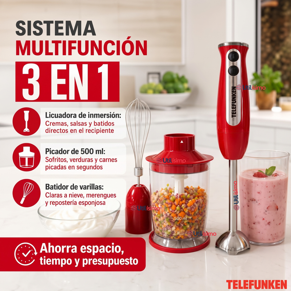 Batidora de inmersión Telefunken Smartmix 2500 roja acero inoxidable 800W