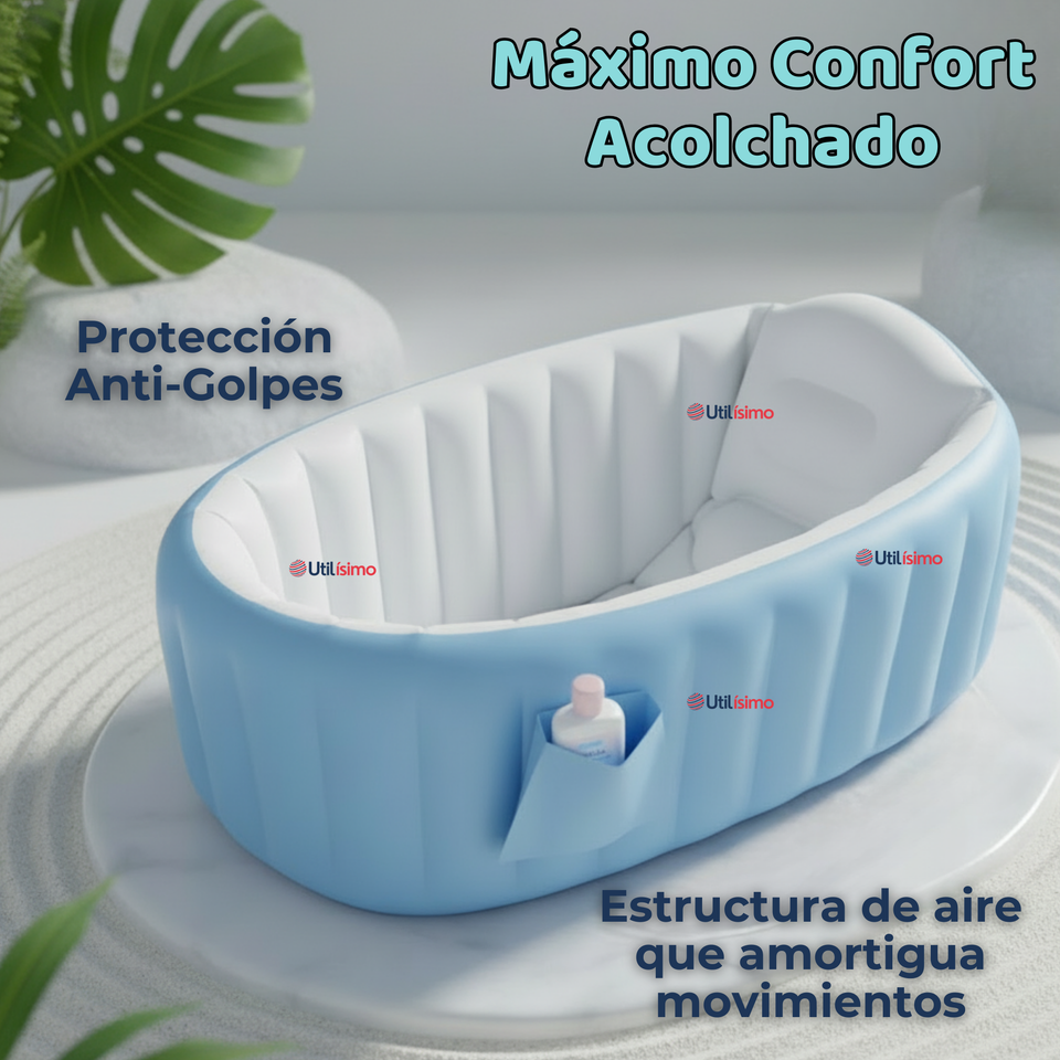 Bañera Inflable Plegable Portátil Para Bebés Con Bomba Aire Niño Azul