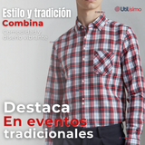 Camisa Huaso Cuadrillé Cuadro Manga Larga 100% Algodón Azul Blanco Casual