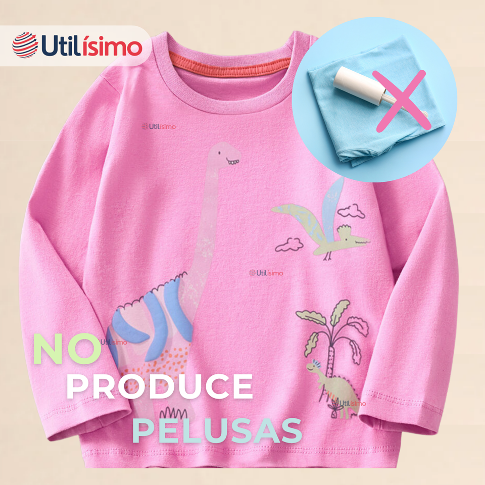Polera Manga Larga Niña 100% Algodón Dinosauro Fucsia Camiseta