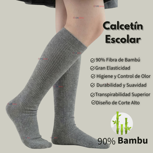 Pack 3 Calcetínes Escolares Largo Bambú Gris Niñas