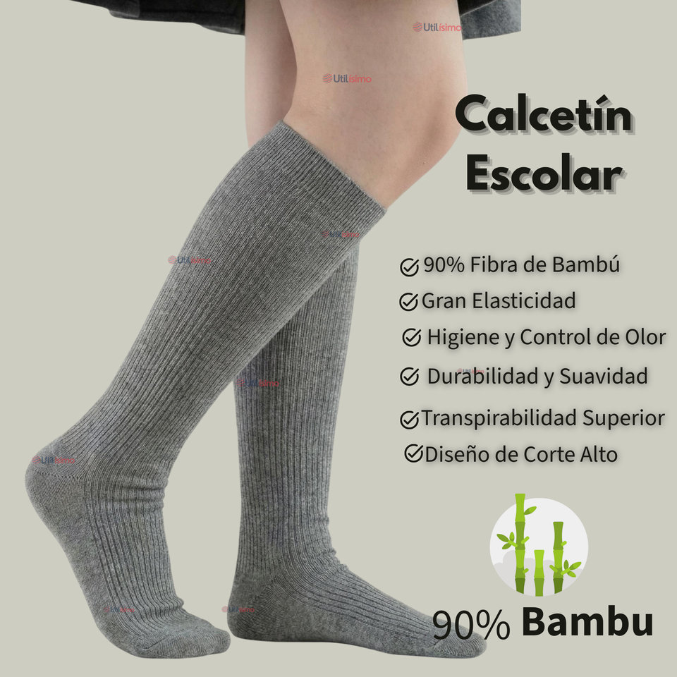 Pack 3 Calcetínes Escolares Largo Bambú Gris Niñas