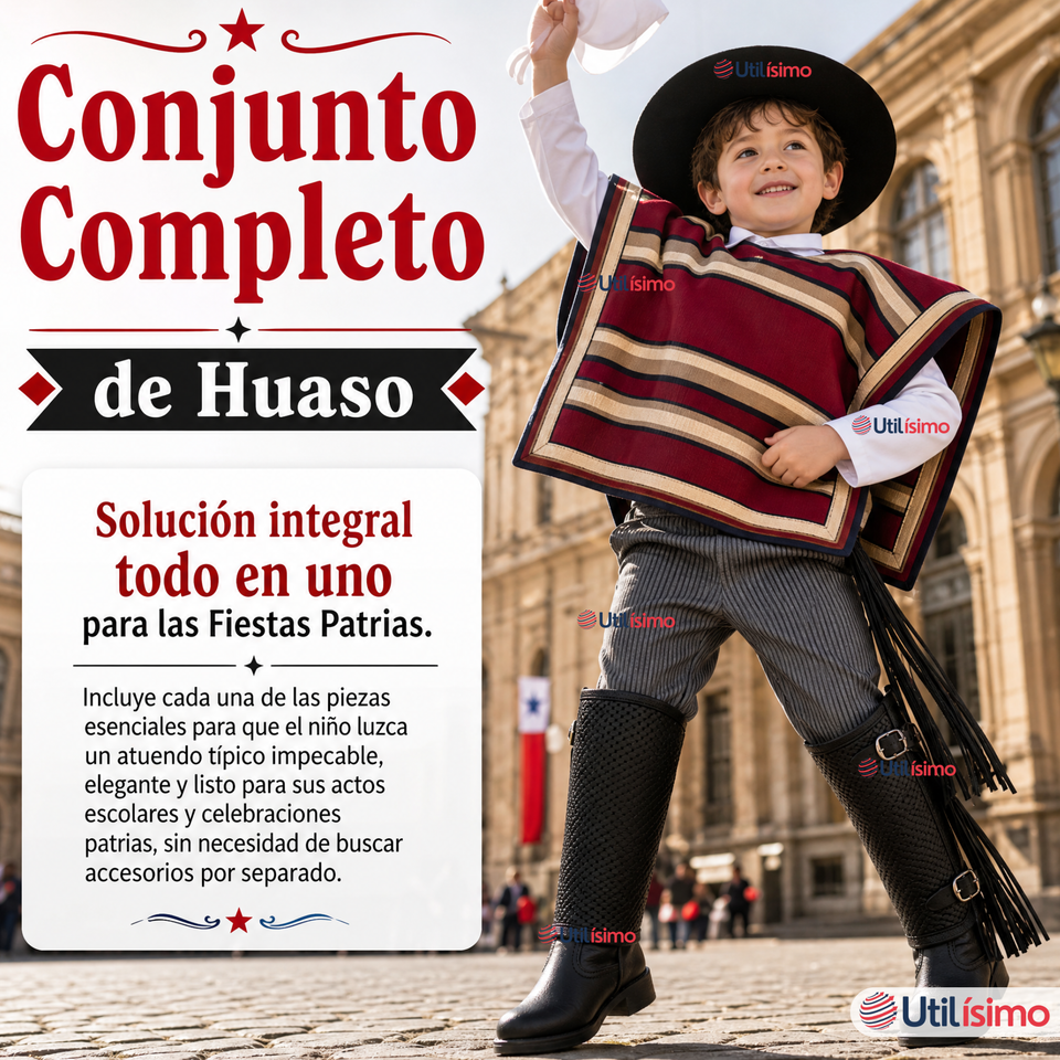 Traje Huaso Típico Completo 5 Piezas Niño Fiestas Patrias