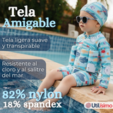Traje de Baño Flotador Enterito Con Gorro Niño 2 Piezas 9 a 36 Meses Blue Sea