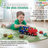 Camión De Dinosaurio 8 Mini Coches 2 Niveles Música Luces Juguete Niño