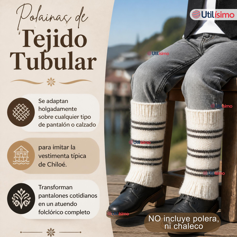Set Chilote De Gorro Polainas Tipico Niño Fiestas Patrias