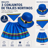 Pack 3 Trajes Nortinos Con Sombreros Niña Baile Típico 3 Piezas Fiestas Patrias Blue Beauty