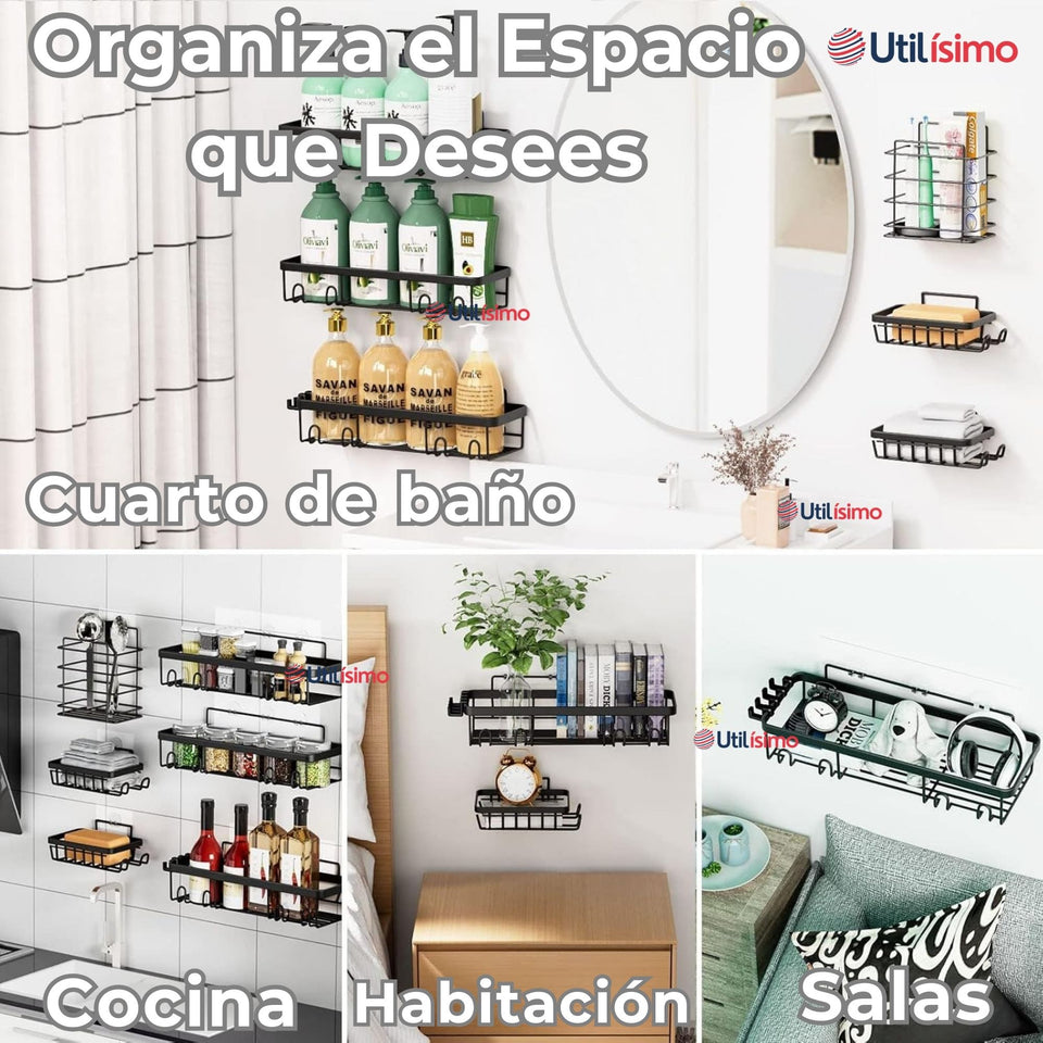 Set Organizador de Ducha 5 Piezas Acero Inoxidable Instalación Adhesiva