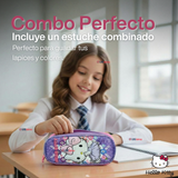 Mochila Escolar Hello Kitty Con Ruedas Desmontables + Estuche + Lonchera Niña Poliéster