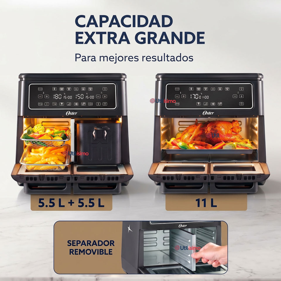 Freidora de aire Oster®, Dual Flex, 11 L de capacidad, negro, CKSTAF11MCDDF