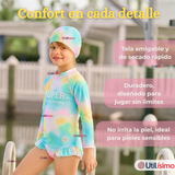 Traje De Baño Enterito Con Gorro Bebé Niña Protección Solar UPF 50+