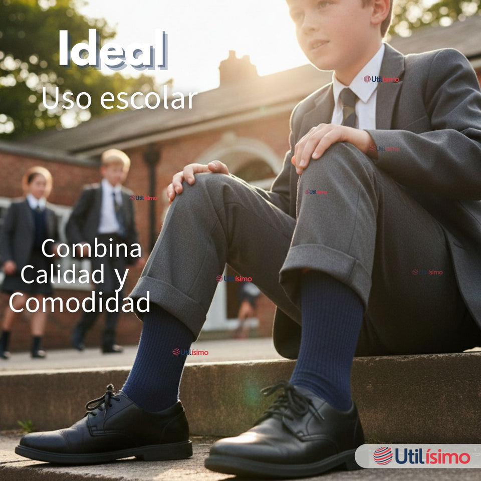 Calcetín Escolar Corto Acrilico Azul Niños y Niñas