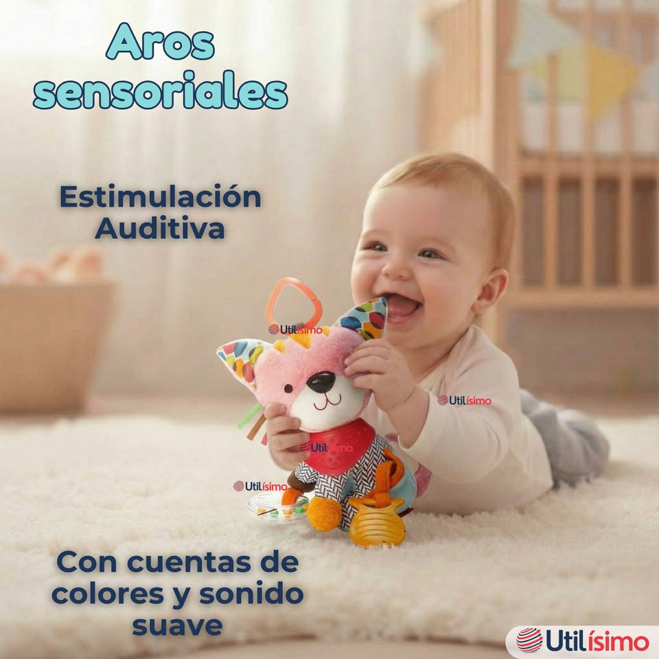Juguete Peluche Animales Sensorial Con Mordedor Y Sonajero Diseño Gatico Niña y Niño