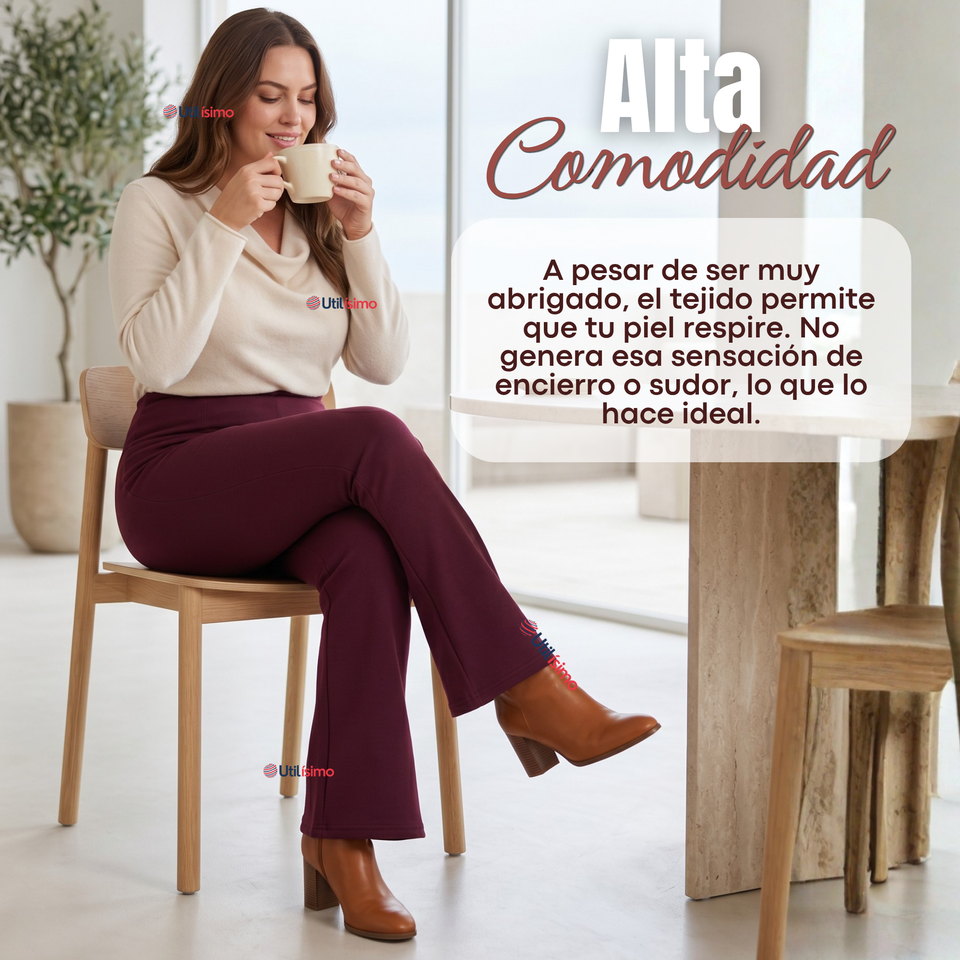 Calza Polar Con Chiporro Palazzo Mujer Elasticada Térmica Burdeo