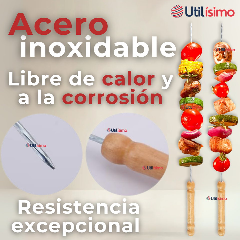 Pack 12 Pinchos De 30cm Para Anticuchos Brochetas Asados Mango De Madera
