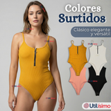 Body Con Cierre Delantero Sin Mangas Ligero Sutil Colores Surtidos Mujer