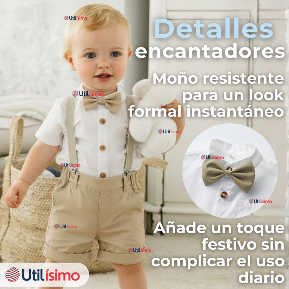 Conjunto De Vestir Con Tirantes Camisa Pantalón Corto Algodón Bebe