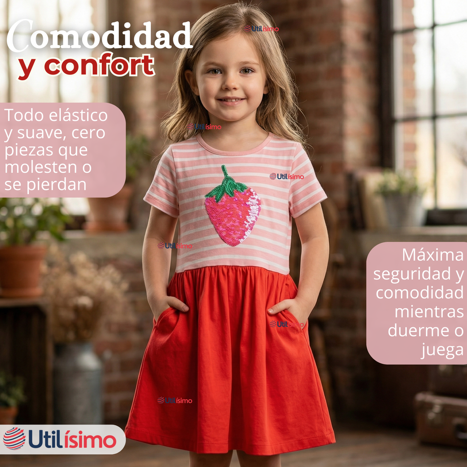 Vestido Manga Corta Casual Rosado Fresa Verano Niña 2 a 7 años