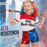 Disfraz Harley Quinn Azul y Rojo Metalizado Cosplay Juvenil